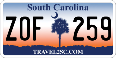 SC license plate ZOF259