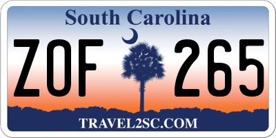 SC license plate ZOF265