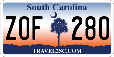 SC license plate ZOF280