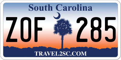 SC license plate ZOF285