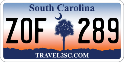 SC license plate ZOF289