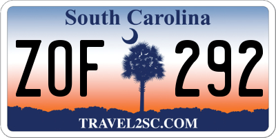 SC license plate ZOF292