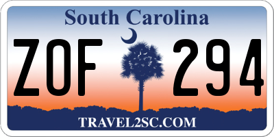 SC license plate ZOF294