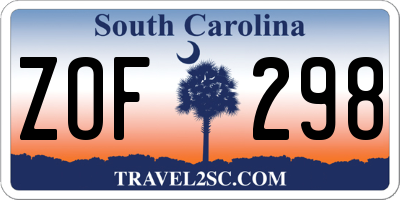 SC license plate ZOF298