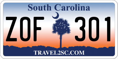 SC license plate ZOF301