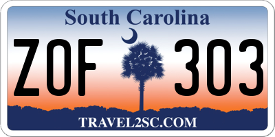SC license plate ZOF303