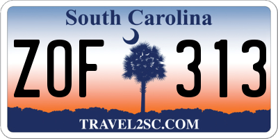 SC license plate ZOF313