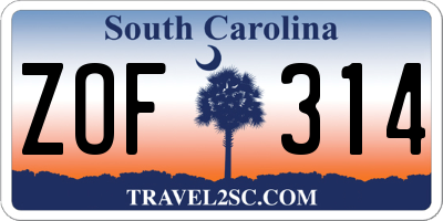 SC license plate ZOF314