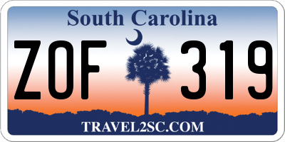 SC license plate ZOF319