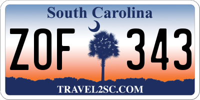 SC license plate ZOF343