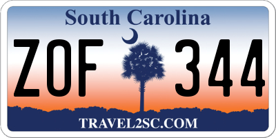 SC license plate ZOF344