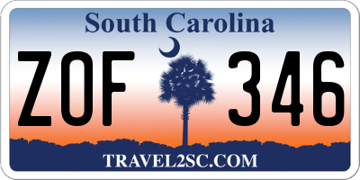 SC license plate ZOF346