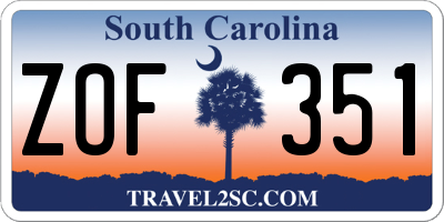 SC license plate ZOF351