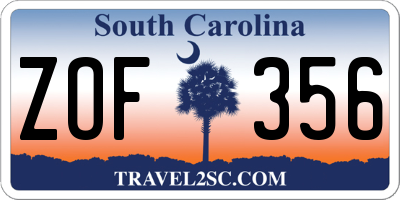 SC license plate ZOF356