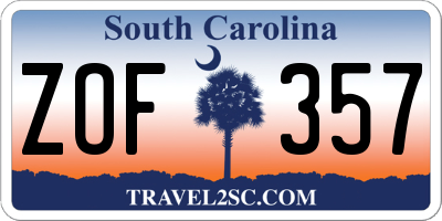 SC license plate ZOF357