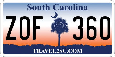 SC license plate ZOF360