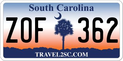 SC license plate ZOF362