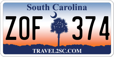 SC license plate ZOF374