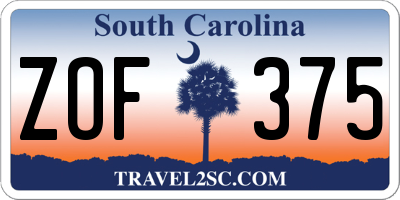 SC license plate ZOF375