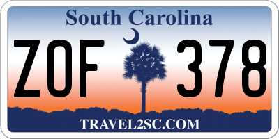 SC license plate ZOF378