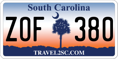 SC license plate ZOF380