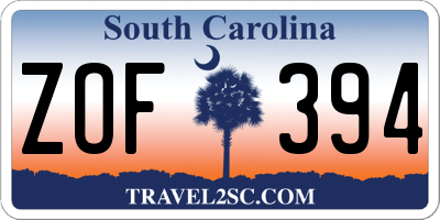SC license plate ZOF394