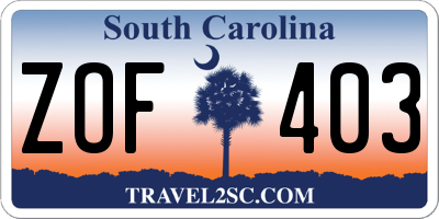 SC license plate ZOF403