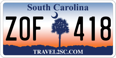 SC license plate ZOF418