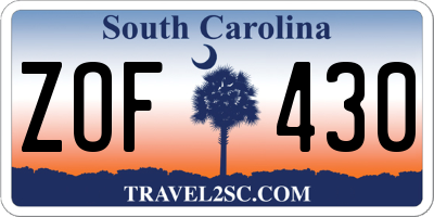 SC license plate ZOF430