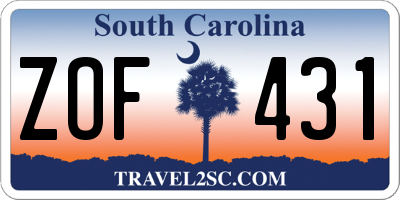 SC license plate ZOF431