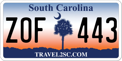 SC license plate ZOF443