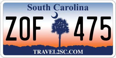 SC license plate ZOF475