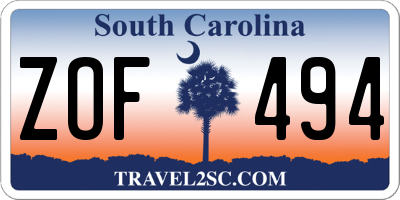 SC license plate ZOF494