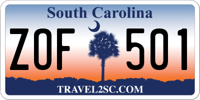 SC license plate ZOF501