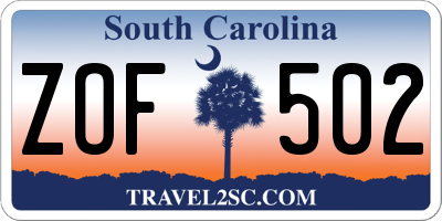 SC license plate ZOF502