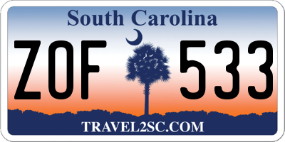 SC license plate ZOF533