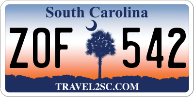 SC license plate ZOF542