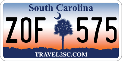SC license plate ZOF575