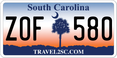 SC license plate ZOF580