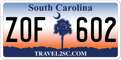 SC license plate ZOF602