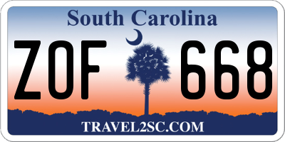 SC license plate ZOF668