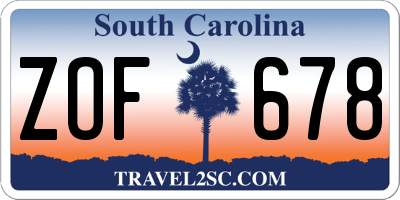 SC license plate ZOF678