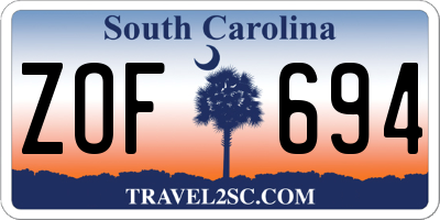 SC license plate ZOF694
