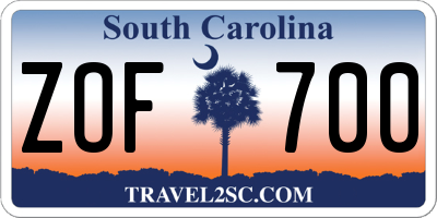 SC license plate ZOF700