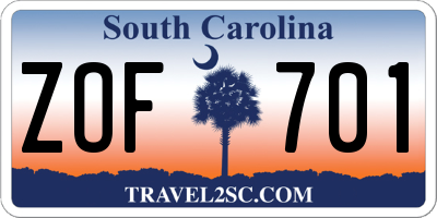 SC license plate ZOF701
