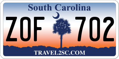 SC license plate ZOF702