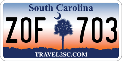 SC license plate ZOF703