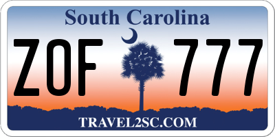 SC license plate ZOF777
