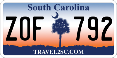 SC license plate ZOF792