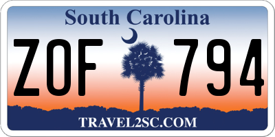 SC license plate ZOF794